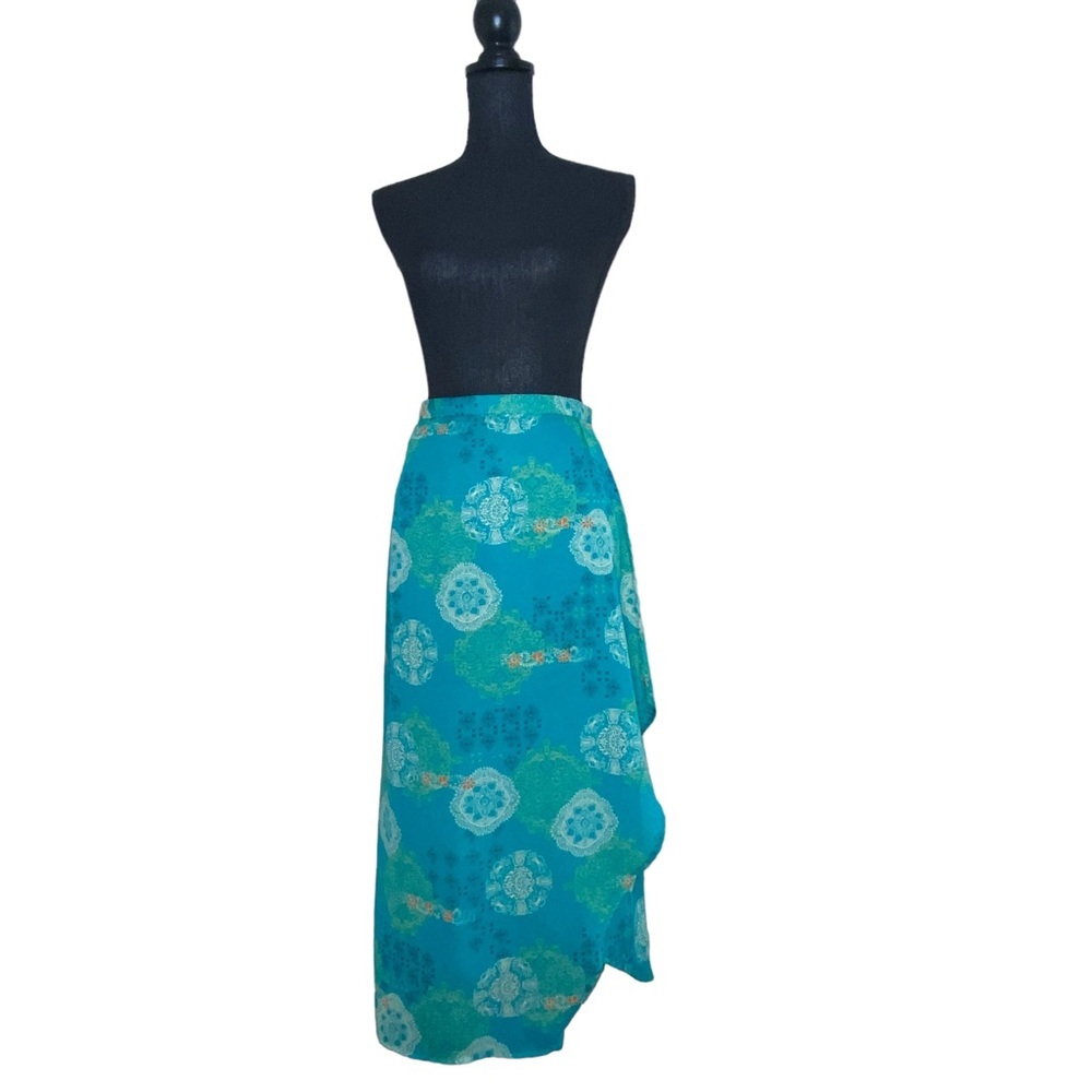 Worthington Teal Mandala Print Faux Wrap Skirt